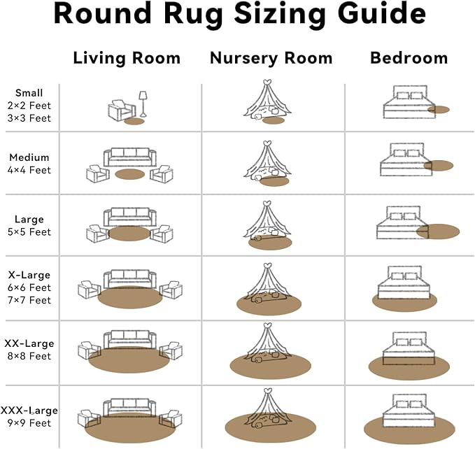 OLANLY Taupe Round Rugs for Bedroom - Machine Washable, 5 ft Circle Area Rugs for Living Room, Soft and Fluffy Shaggy Carpet for Teen Girl and Boys, Nursery Rooms, Dorms, Home Decor Aesthetic