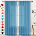 SpaceDresser Basic Rod Pocket Sheer Voile Window Curtain Panels Blue 1 Pair 2 Panels 52 Width 96 Inch Long for Kitchen Bedroom Children Living Room Yard（Blue, 52W x 96L）