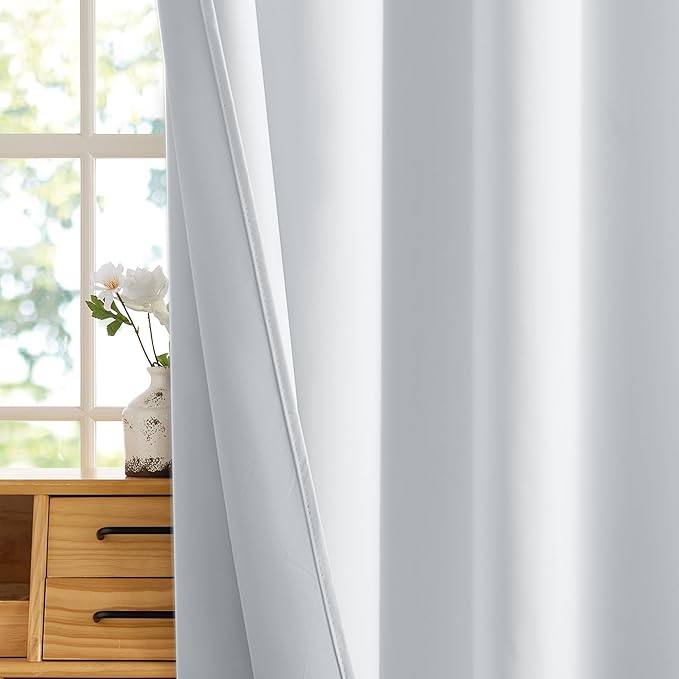 RYB HOME White 100% Blackout Curtains, Thermal Insulated Heat & UV Blocking Total Room Darkening Privacy Drapes for Bedroom Dining Living Room, Width 62 by Length 72, White, 2 Panels