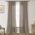 Taupe Linen Curtains 96 inches Long for Living Room Back Tab Rustic Farmhouse Semi Sheer Light Filtering Window Curtain Dining Room Soft Thick Flax Linen Textured Drapes Burlywood Birch Dark Brown