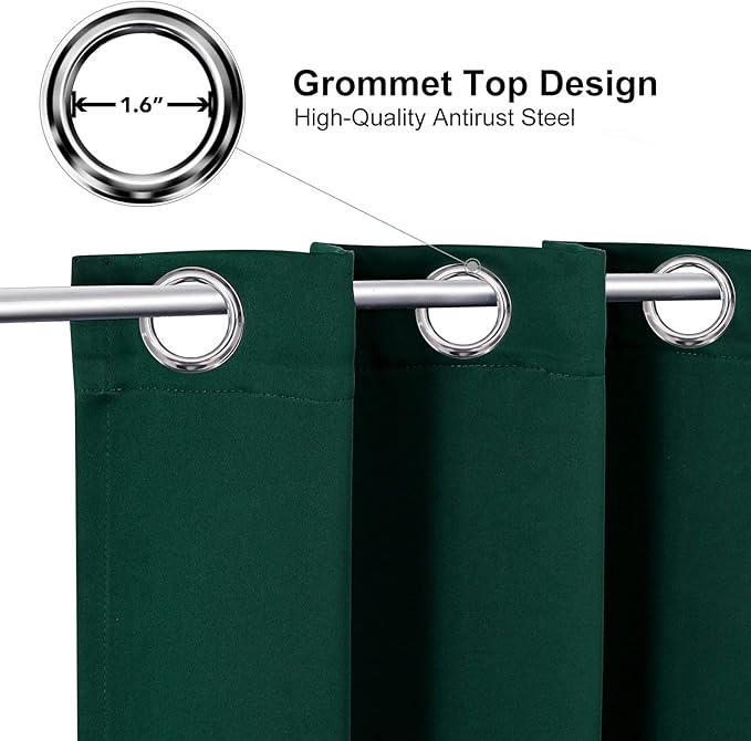 ChrisDowa Grommet Blackout Curtains for Bedroom and Living Room - 2 Panels Set Thermal Insulated Room Darkening Curtains (Forest Green, 52W x 45L)