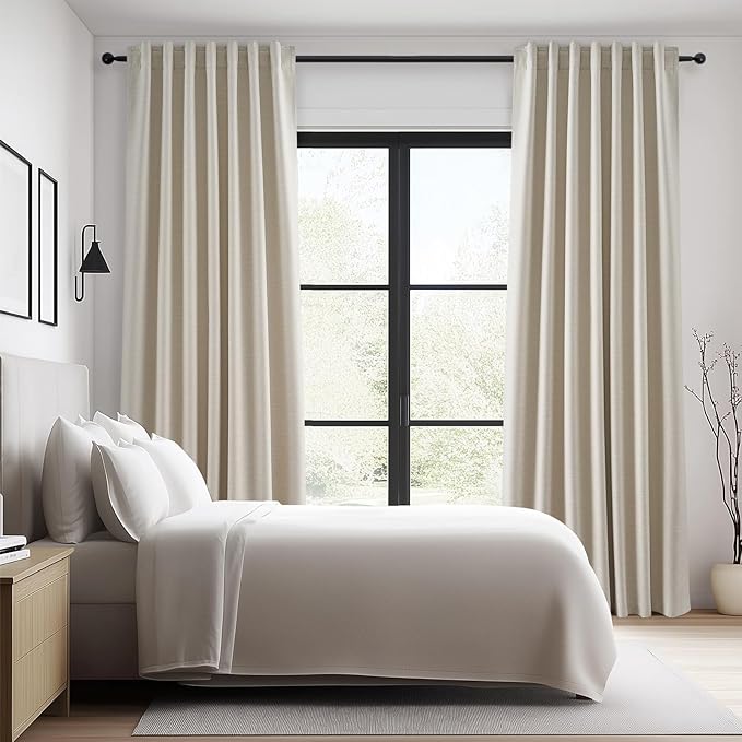 Topfinel Extra Long 132 Inch 100% Blackout Curtains for Livingroom Neutral Boho Linen Blend Farmhouse Curtain Drapes Sound Proof Drapes Privacy Ceiling Track Villa Bedroom 11Ft(W52 xL132 2 Panels)