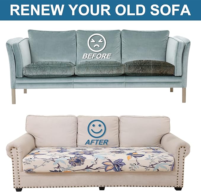 Smiry Printed Couch Cushion Covers, Stretch Soft Couch Covers for Sofa, Washable Non-Slip Sofa Slipcover Furniture Protector for Indoor and Outdoor (2 Pack, Beige)