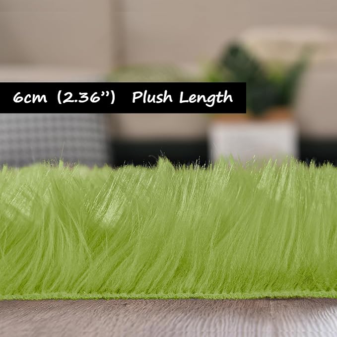 Goolela Lime Green Fluffy Runner Rug 2x6 Faux Fur Fuzzy Furry Rugs for Bedroom Bedside Shaggy Soft Rug Washable Rectangle