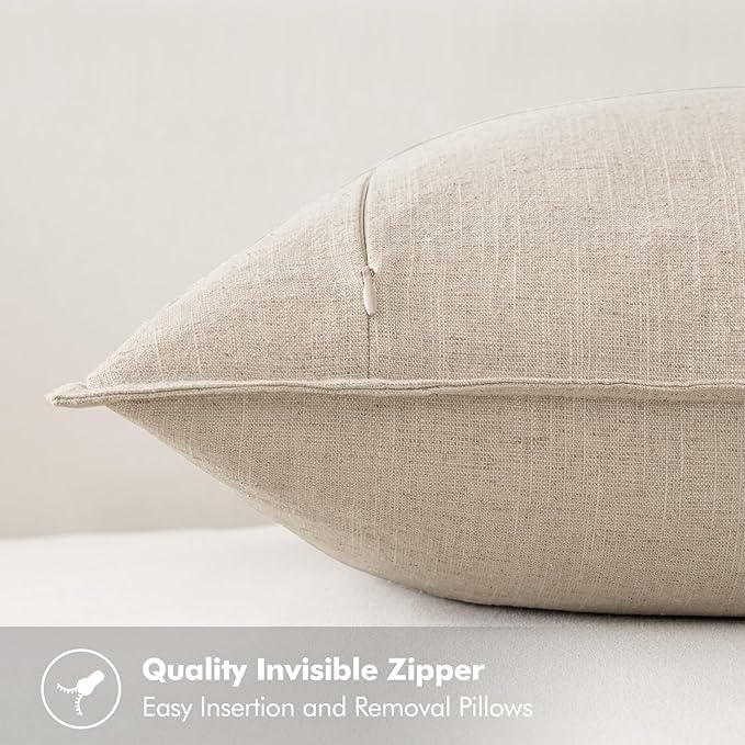 MIULEE Decorative Linen Lumbar Pillow Covers 12x24 Inch Natural Beige Boho FarmhouseNeutral Couch Throw Pillows for Bed Pack of 2 Accent Modern Pillowcase Sofa Livingroom Home Decor