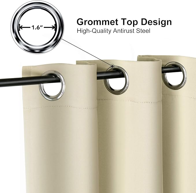 ChrisDowa Blackout Curtains 48 inches Long for Bedroom - 2 Panels Set Grommet Thermal Insulated Room Darkening Curtains for Living Room (Beige, 42 x 48 Inch)