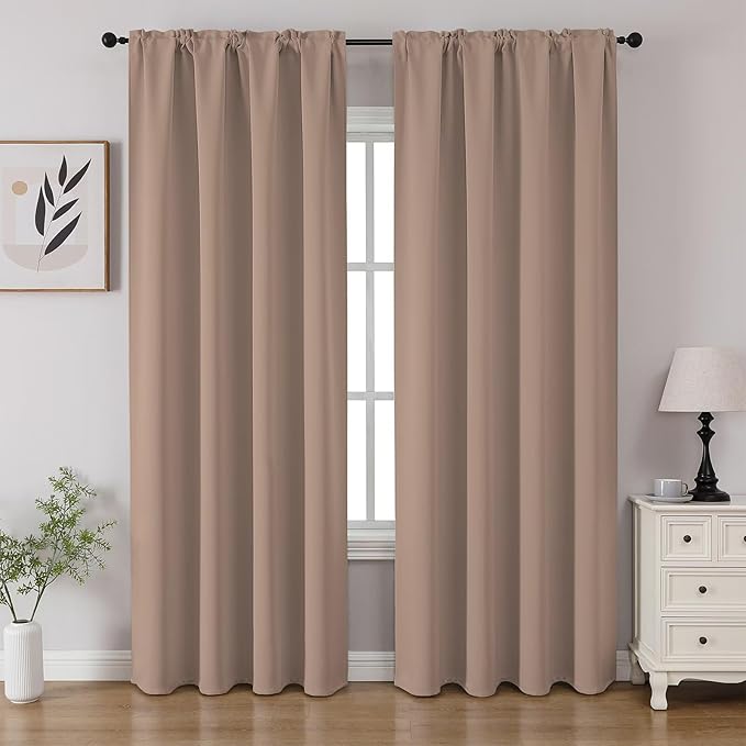 CUCRAF Khaki Blackout Curtains 96 inch Length 2 Panels Set, Rod Pocket Room Darkening Drapes for Bedroom Living Room, Insulated Thermal Light Blocking Window Curtain (W52 x L96 Inch)