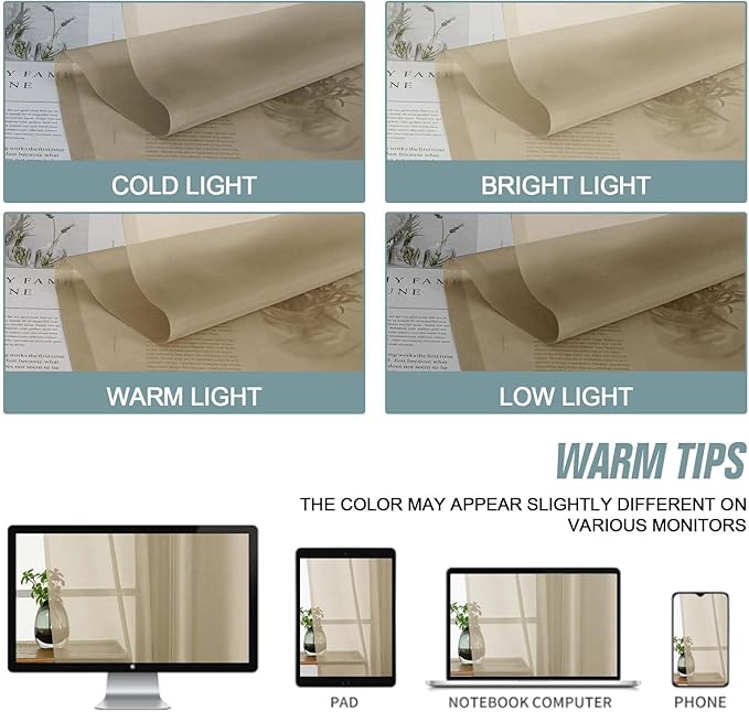 Taupe Valances for Windows 14 inch Length 2 Panels Set, Small Voile Sheer Curtains for Bathroom, Soft Fabric Lightweight Light Filtering Kitchen Curtains, Dual Rod Pocket, 2x42Wx14L Inches