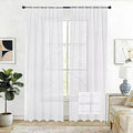 SpaceDresser Check Sheer Curtains 90 Inches Long for Living Room, Rod Pocket Plaid Semi Sheer Drapes for Kitchen Bedroom（White, 52W x 90L）