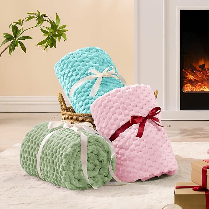 BEDELITE Fleece Blanket - 3D Jacquard Decorative Cherry Blossom Throw Blankets for Couch & Bed, Soft and Cozy Warm Plush Fluffy Blanket All Seasons Suitable, 50x60Inches