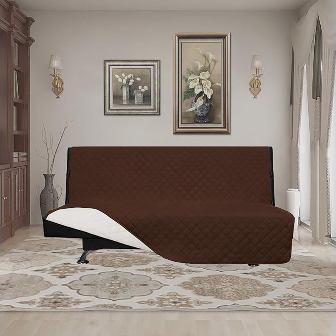 Easy-Going Futon Sofa Slipcover Reversible Sofa Cover Armless Couch Cover Water Resistant Pets, Kids, Children, Dog, Cat (Coffee/Ivory)