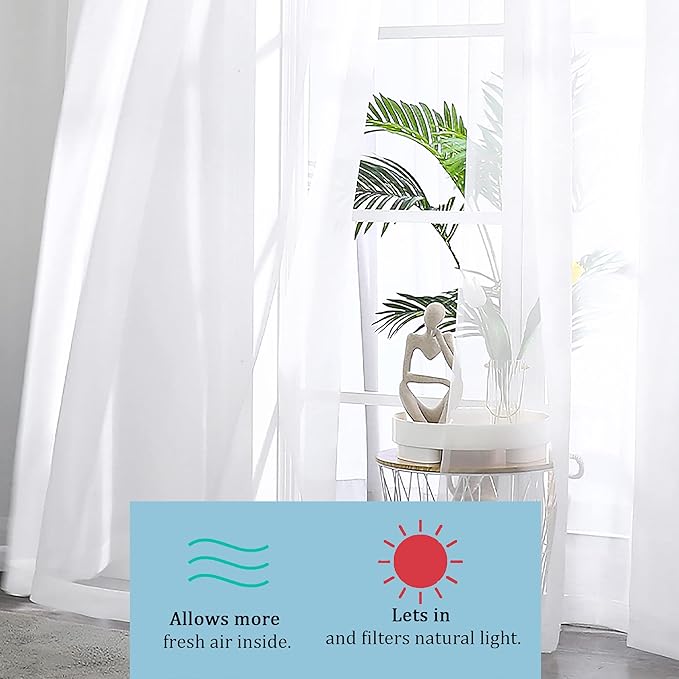 OWENIE Sheer White Curtains 144 inch Extra Long, Elegant and Airy Drapes Translucent Window Treatments for Living Room/Bedroom, White, 2 Panels=84" Wide