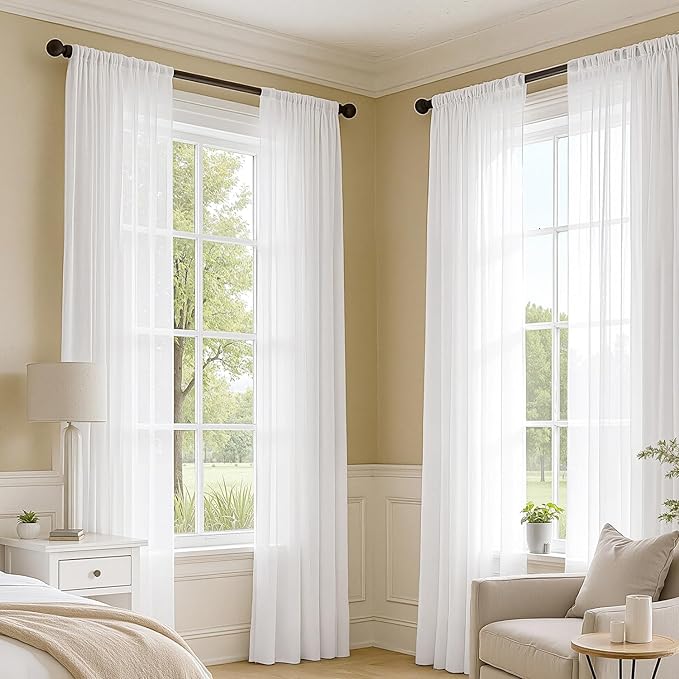 MIULEE White Sheer Curtains 102 Inches Long 4 Panels Set, Light Filtering Rod Pocket Drapes for Living Room and Bedroom, Airy Soft Breathable Voile Window Treatments, 42W x 102 Inches