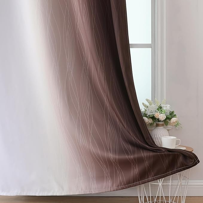 Estelar Textiler Brown and Greyish White Ombre Blackout Curtains for Bedroom, Thermal Insulated Gradient Blackout Drapes, Full Room Darkening Energy Saving Curtains for Living Room, 42Wx84L, 2 Panels