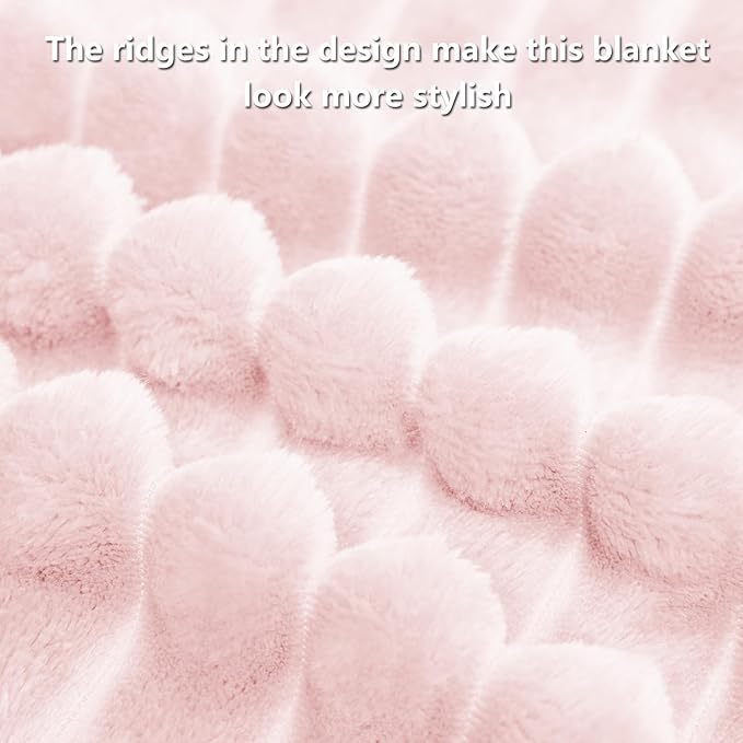 HIMEET Pink Ribbed Queen Size Blanket for Bed - 300GSM Lightweight Fleece Blanket for Men Women, Large Cozy Sofa Couch Cover Bed Blankets Gifts, Striped Spring Home Room Decor, Pink, 90x90 Inches