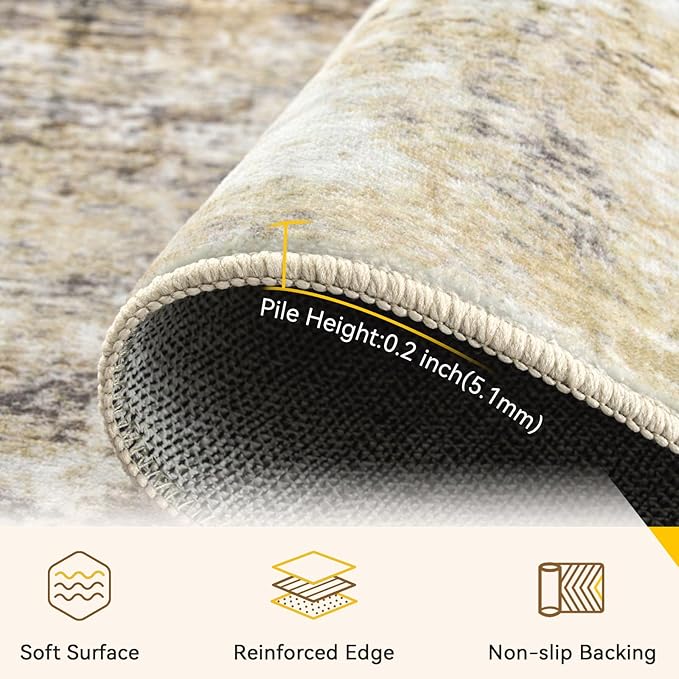 Washable Area Rugs 3'x5' Non-Slip Modern Abstract Soft for Living Room Entryway Bedroom Nursery, Print Pattern, Neutral Brown Gray