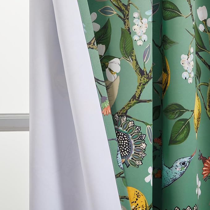 Topfinel Sliding Door Patio Floral Curtains & Drapes, Blackout Extra Wide Room Divider Large Sage Green Vintage Farmhouse Country Hummingbird Patterned Grommet Curtains 1 Single Panels W100 x L84
