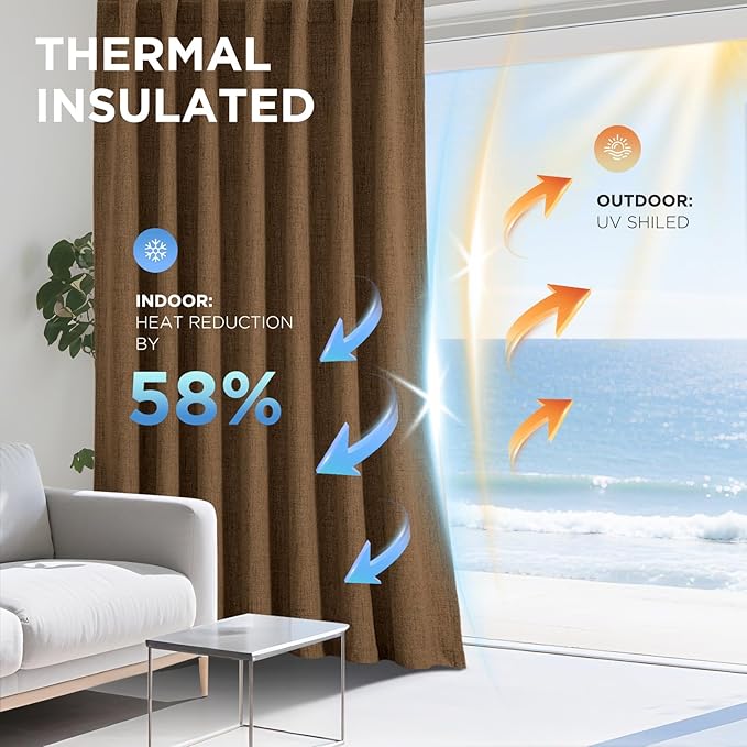 Joydeco Blackout Curtains for Bedroom - 90 Inch Long 100% Light Blocking 2 Panels Cappuccino Drapes, Thermal Insulated Room Darkening Curtains, Linen Textured for Living Room, Rod Pocket & Back Tabs