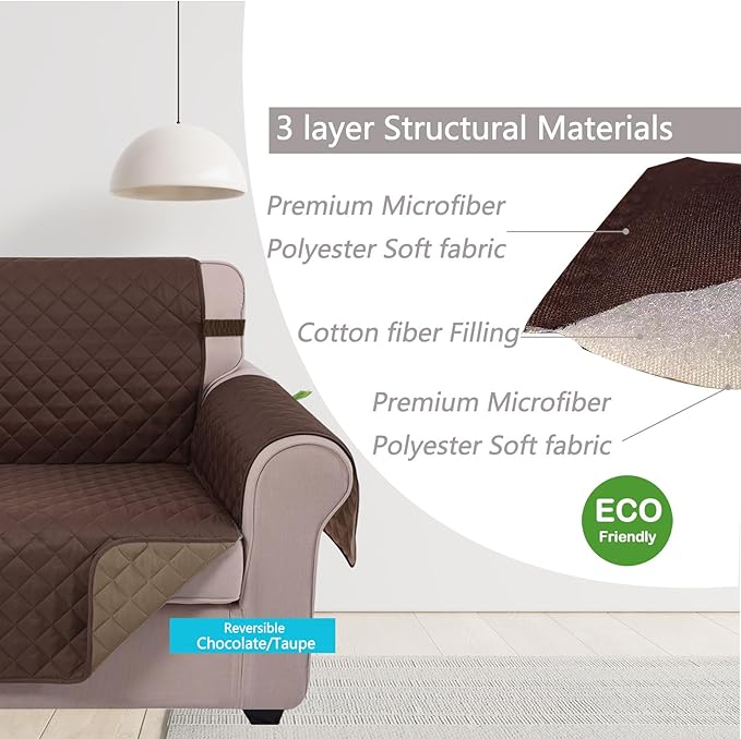 U-NICE HOME Recliner Chair Covers Reversible Quilted Water Repellent Pet Protectors with Elastic Straps (23''Recliner Small, Chocolate/Taupe)