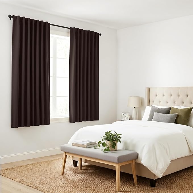PONY DANCE Brown Blackout Curtains 2 Panels for Living Room 63 inch Long, Back Tab & Rod Pocket Window Draperies Light Block Thermal Insulated Curtains for Bedroom, 42" W x 63" L, Chocolate Brown