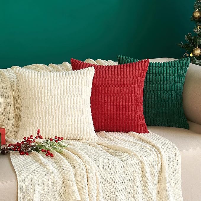 MIULEE Pack of 2 Red Corduroy Decorative Pillow Covers 18x18 Inch Soft Boho Striped Throw Pillow Covers Modern Farmhouse Home Decor for Sofa Living Room Couch Bed