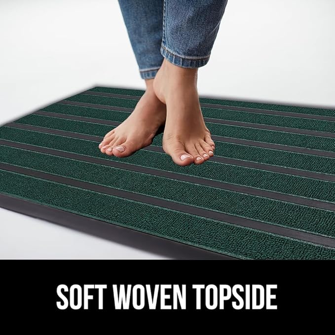 GORILLA GRIP 100% Waterproof All-Season WeatherMAX Doormat US Designed Natural Rubber, Stain and Fade Resistant, Low Profile Indoor Outdoor Door Mats, Easy Clean Patio Mat, 29x17, Green Stripe
