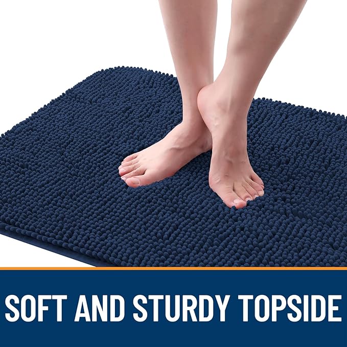 OLANLY Dog Door Mat for Muddy Paws 47x24, Absorbs Moisture and Dirt, Absorbent Non-Slip Washable Doormat, Quick Dry Chenille Mud Mat for Dogs, Entry Indoor Entryway Carpet for Inside Floor, Dark Blue
