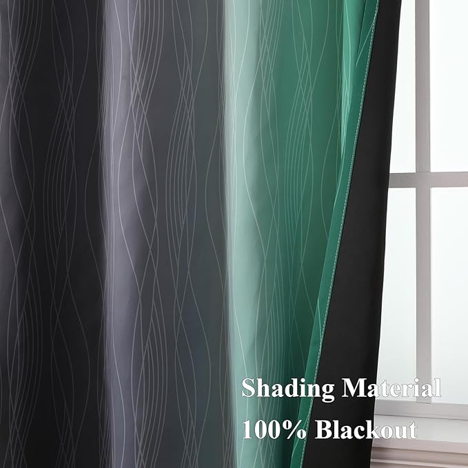 Estelar Textiler Black and Green Ombre Blackout Curtains & Drapes for Living Room, Thermal Insulated Grommet Energy Saving Window Gradient Curtains for Bedroom, 52Wx108L, 2 Panels