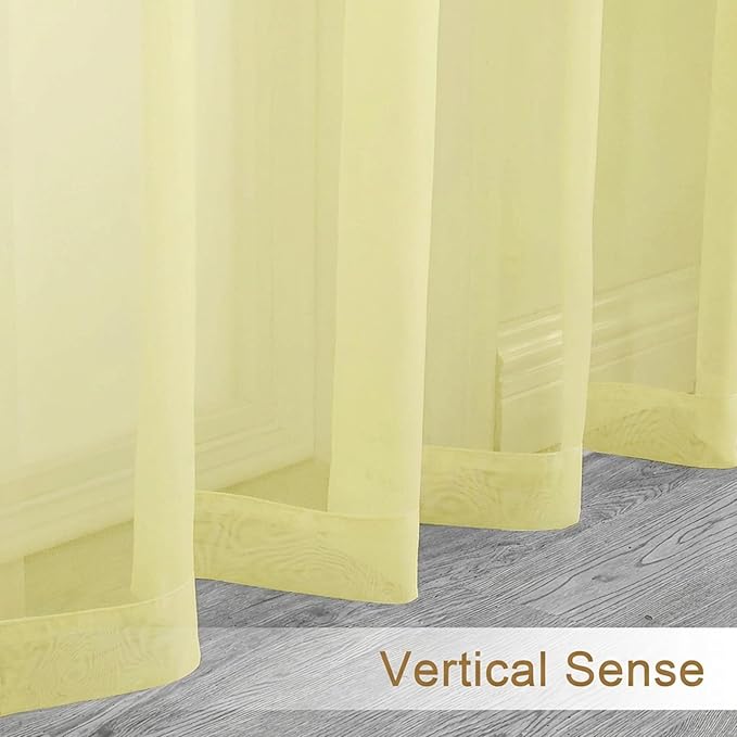 Chyhomenyc Sheer Curtains 84 Inches Long 2 Panels Set - Light Filtering Soft Airy Window Curtains, Rod Pocket for Living Room Bedroom Window Drapes, 42Wx84L Inch, Light Yellow