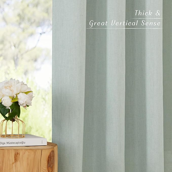 NICETOWN Sage Green Curtains 63 inches Long, Grommet Thick Flax Linen Blend Window Treatment Privacy Added with Light Filtering for Bedroom/Children's Room, 2 Panels, W55 x L63