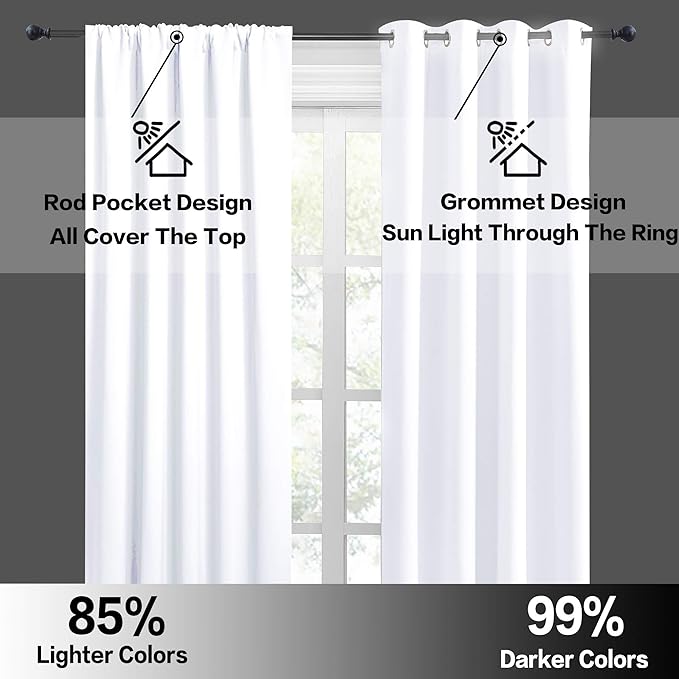 RYB HOME Short Pure White Curtains for Small Bedroom Window, Insulating UV Blocking Drapes for Kitchen Cafe Basement Garage, Privacy Tiers for Bathroom Window, Width 42 by Length 36, Set of 2