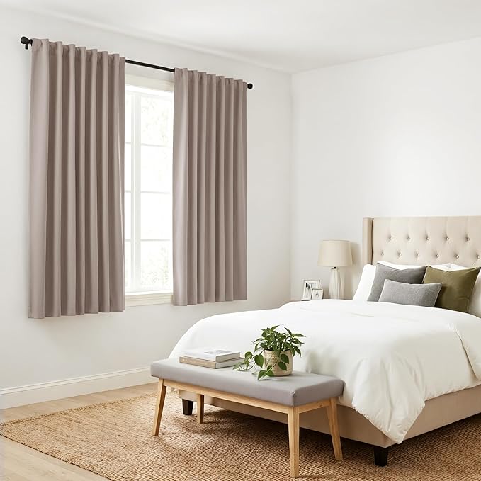 PONY DANCE Blackout Curtains Thermal Insulated Window Treatment Panels Room Darkening Blackout Drapes for Living Room Back Tab/Rod Pocket Bedroom Draperies, 52 x 54 Inch, Light Taupe, 2 Panels