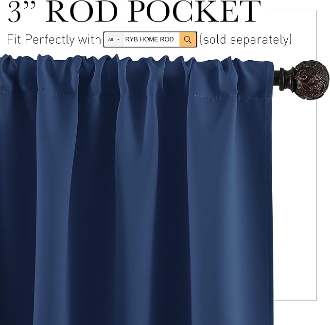 RYB HOME Blackout Curtains for Bedroom 84 inches Long 2 Panels Set, Privacy Thermal Insultaed Sunlignt Heat Blocking Drapes for Nursery Rental Room, Width 42 by Length 84, Navy Blue