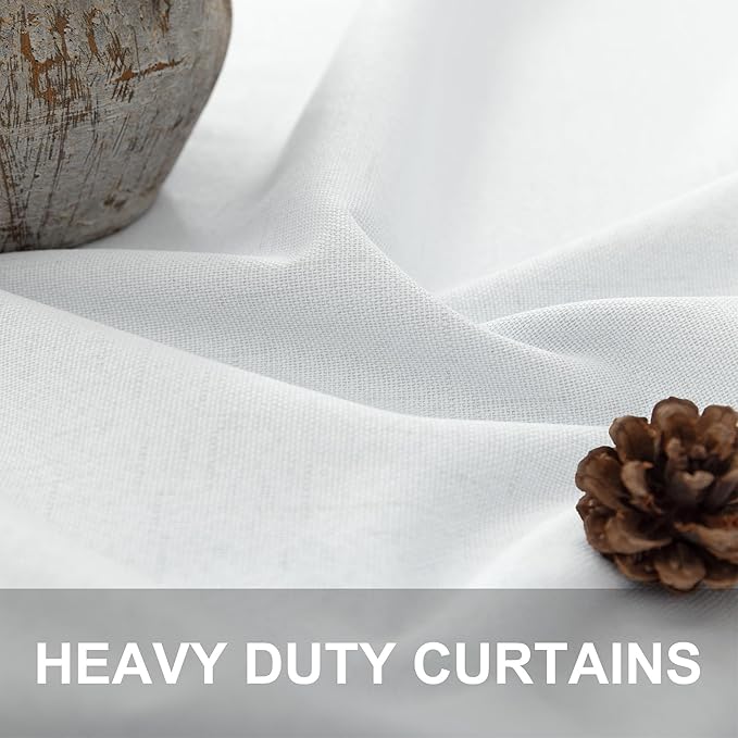 Short Blackout Curtains 54 Inch Length 2 Panels for Bedroom White Linen Textured Black Out Country Farmhouse Curtains for Small Bathroom Windows Kitchen Door Back Tab Pocket Cafe Drapes for Bay Window