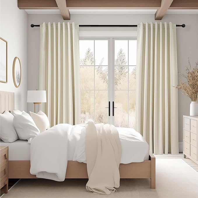 Topfinel 90 Inches Long Full Blackout Cream Linen Curtains for Bedroom, Light Blocking Ivory Pleated Thermal Cute Curtains, Decorative Elegant Lined Nursery Drapes 2 Panels Set for Sliding Door Winter