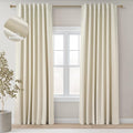 Topfinel 102 Inches Long Cream Colored Custom Total Blackout Linen Curtains, Rod Pocket Curtains with Pin Hooks for Traverse, Aesthetic Burlap Viral Drapes 2 Panels for Living Room Master Bedroom