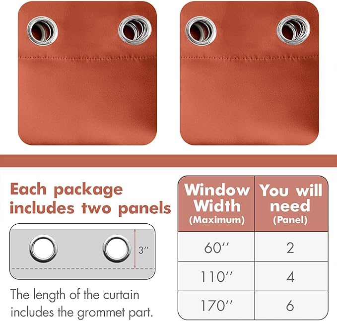MIULEE 90" Long Room Darkening Curtains Thermal Insulated Rust Terracotta Drapes Window Treatment Set Grommet Top Light Blocking Blackout Curtain for Fall Living Room/Bedroom 2 Panels Burnt Orange