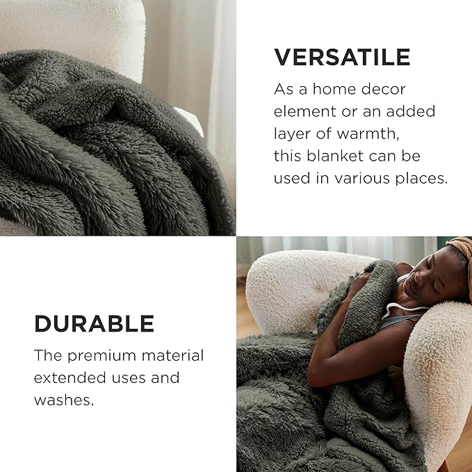 Bedsure GentleSoft Fluffy Olive Green King Size Blanket for Bed, Thick Soft Sherpa Faux Fur Fleece Bedding Fuzzy Plush Winter Warm Heavy Large King Blanket, Cozy Olive Gifts for Men Women, 108x90