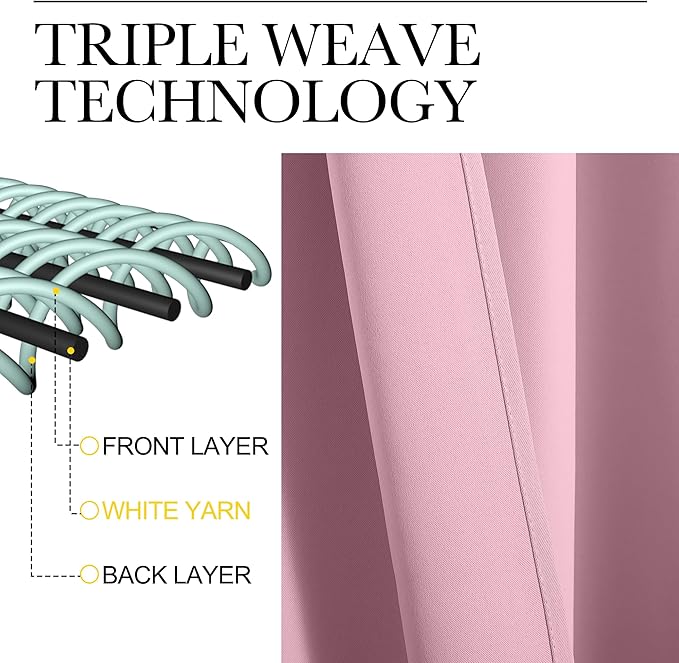 NICETOWN Blackout Curtains for Living Curtains, Rouge Pink, 2 Panels, 42 by 72, Room Darkening Window Curtain Panels, Easy-Care Solid Thermal Insulated Draperies/Drapes for Daughter Room
