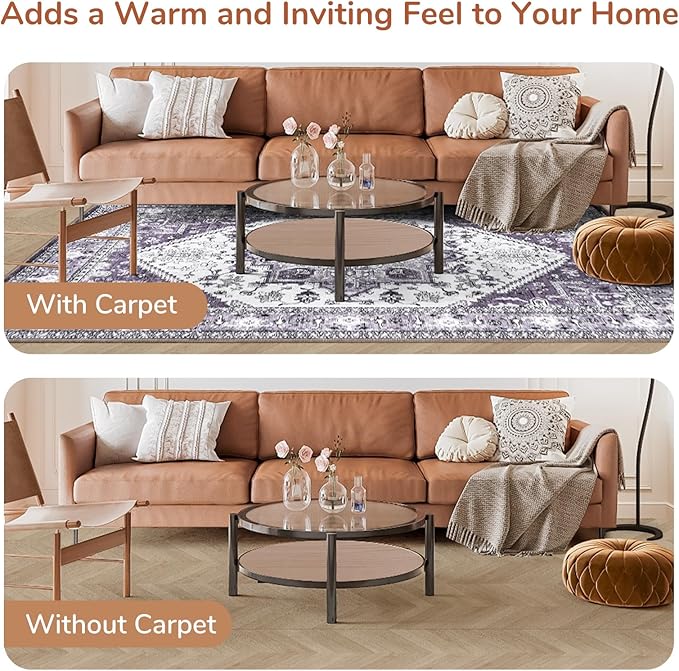 OPPODREAM Soft Area Rugs 3x5, Washable Rugs with Non Slip Backing, Low-Pile Throw 3x5 Carpet, Faux Cashmere 3 x 5 Carpet, Purple