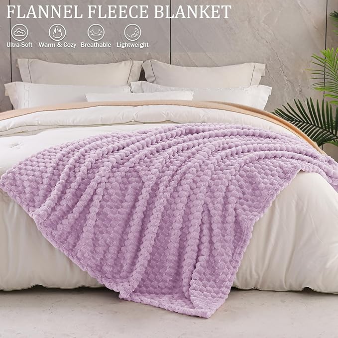 Exclusivo Mezcla Fleece Twin Blanket for Bed, Extra Large Fuzzy Lilac Purple Bed Blankets, Soft Cozy Plush Sofa Throws for All Seasons, 60x80 Inches