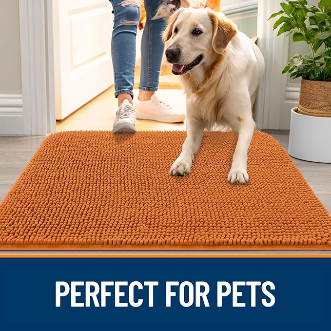 OLANLY Dog Door Mat for Muddy Paws 70x46, Absorbs Moisture and Dirt, Absorbent Non-Slip Washable Doormat, Quick Dry Chenille Mud Mat for Dogs, Entry Indoor Entryway Carpet for Inside Floor, Clay