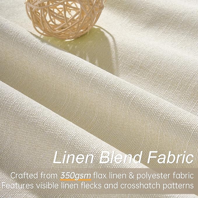 Topfinel 102 Inches Long Cream Colored Custom Total Blackout Linen Curtains, Rod Pocket Curtains with Pin Hooks for Traverse, Aesthetic Burlap Viral Drapes 2 Panels for Living Room Master Bedroom