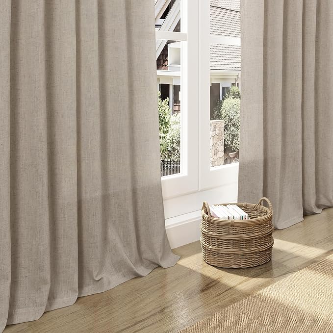 Nanspring Cobblestone Linen Curtains for Living Room 98 Inches Long Light Filtering Semi Sheer Curtain Back Tab Modern Farmhouse Decor Elegant Drapes for Bedroom Dinner Room 52x98, 2 Panels