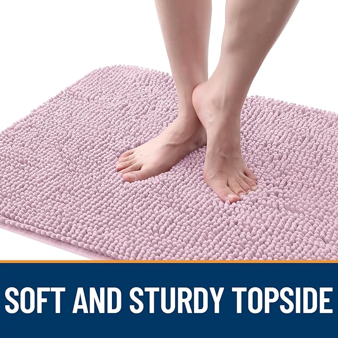 OLANLY Dog Door Mat for Muddy Paws 50x30, Absorbs Moisture and Dirt, Absorbent Non-Slip Washable Doormat, Quick Dry Chenille Mud Mat, Entry Indoor Entryway Carpet for Inside Floor, Dusty Rose