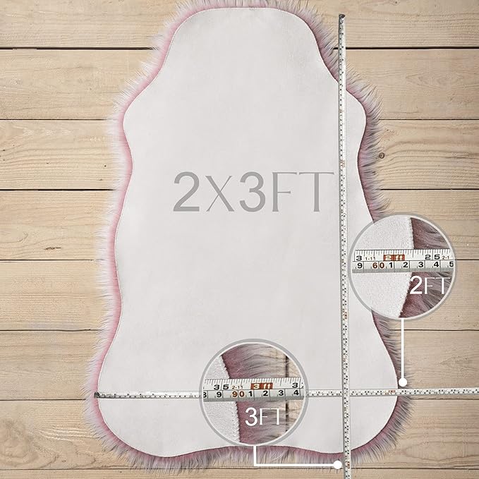 Ashler Faux Fur Rug, Fluffy Shaggy Area Rug Ultra Soft 2.2 x 6 Feet Rectangle Fur Rug, Frosted Bottom Pink Fuzzy Rug Machine Washable Shag Rug, Nursery Decor Throw Rugs for Bedroom, Living Room