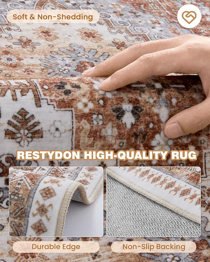 Runner Rug 2x10, Ultra-Thin Kitchen Rugs Non Slip Washable Rugs for Entryway Rug, Kitchen Runner Low Pile Vintage Soft Carpets for Living Room, Bathroom Bedroom (Orange,2'x10')