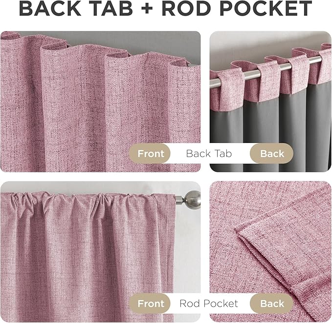 Joydeco Linen Blackout Curtains for Bedroom - 100% Light Blocking 1 Panels, Pink Drapes 70" W x 90" L, Thermal Insulated Room Darkening Curtains for Living Room, Rod Pocket & Back Tabs