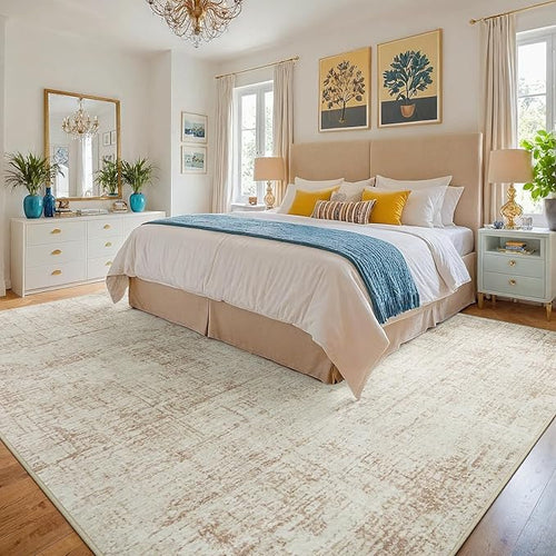 10x14 Area Rugs for Living Room Washable Rug: Anti-Skid Abstract Modern Living Room Rug Soft Thin Carpets Indoor Floor Non-Shedding Carpet for Bedroom Dining Farmhouse Nursery Home Office Beige White