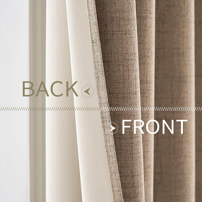 MIULEE 100% Blackout Linen Textured Curtains for Bedroom Solid Thermal Insulated Copper Brown Grommet Room Darkening Curtains & Drapes Luxury Decor for Living Room Nursery 52 x 45 Inch (2 Panels)